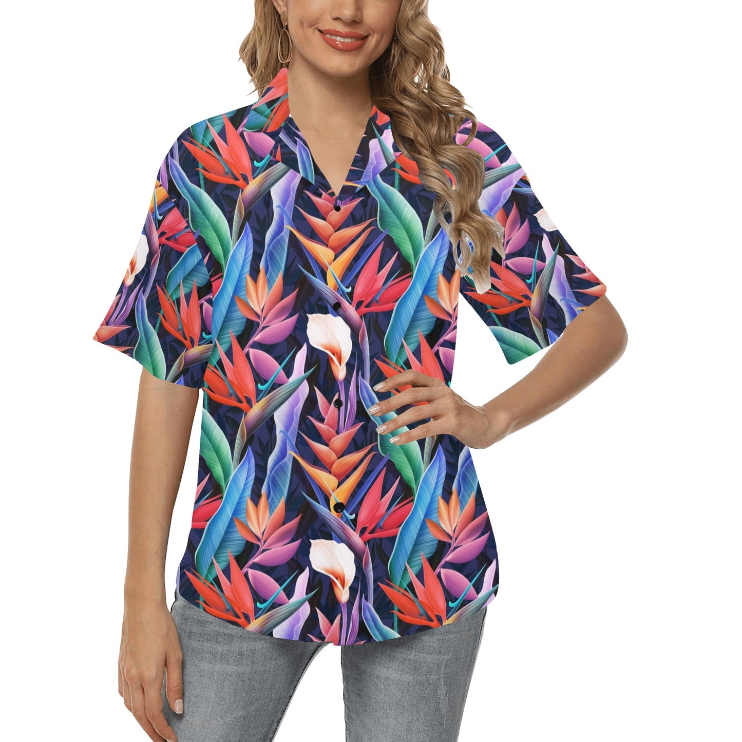 Tropical Flower Pattern Print Design TF023 Women's Hawaiian Shirt