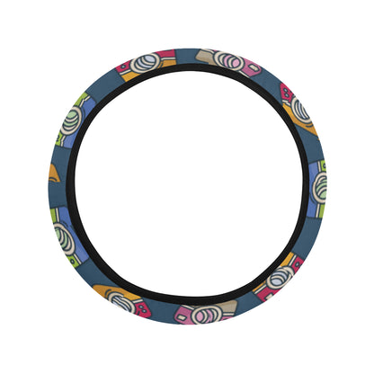 Camera Pattern Print Design 03 Steering Wheel Cover with Elastic Edge