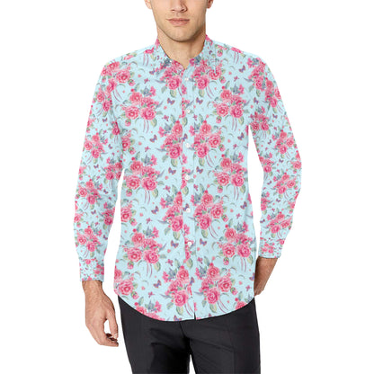 Camellia Pattern Print Design 01 Men's Long Sleeve Shirt