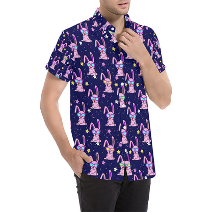 Rabbit Baby Pattern Print Design RB015 Men's Short Sleeve Button Up Shirt