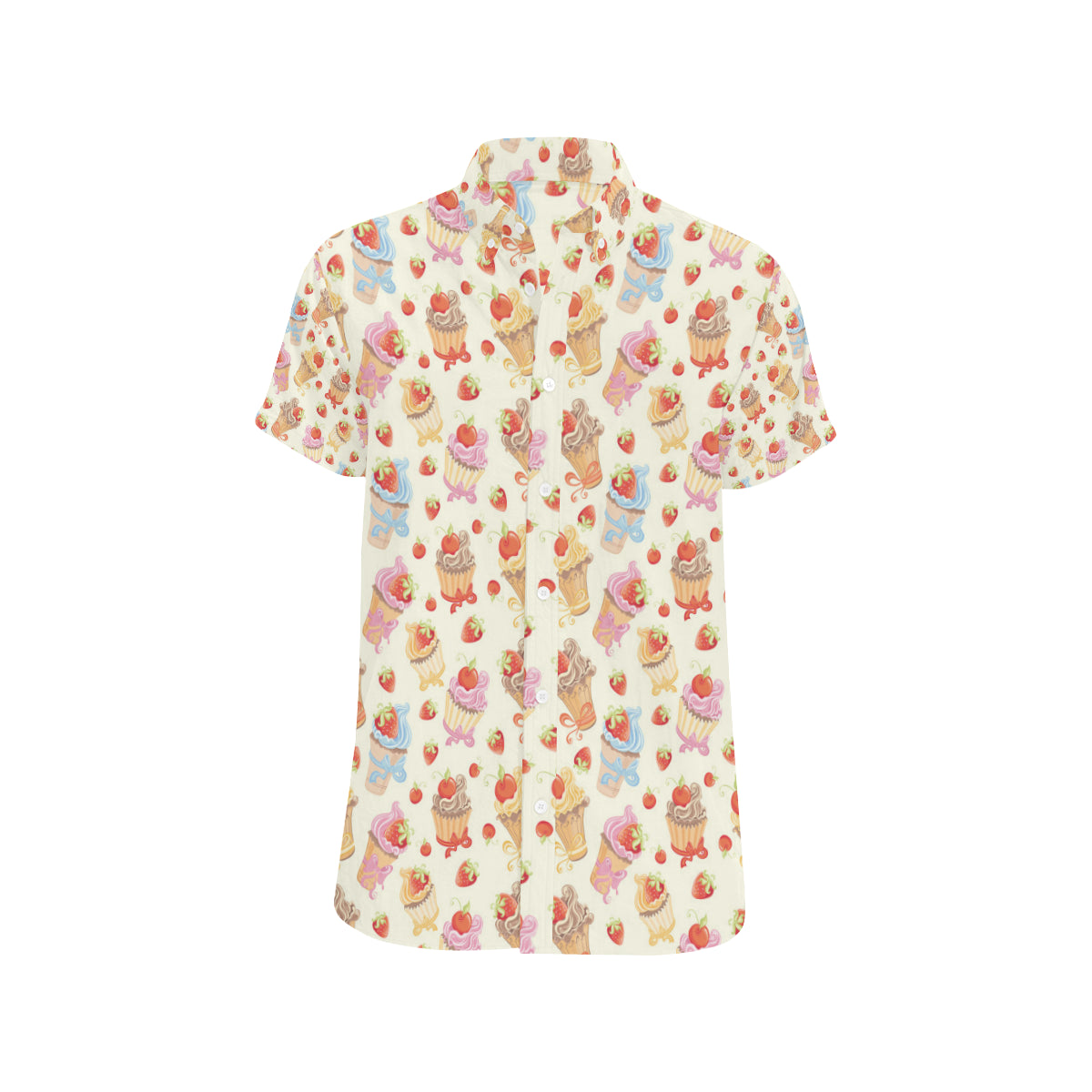 Cupcakes Strawberry Cherry Print Men's Short Sleeve Button Up Shirt