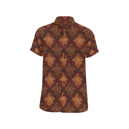 Chinese Dragons Gold Design Men's Short Sleeve Button Up Shirt