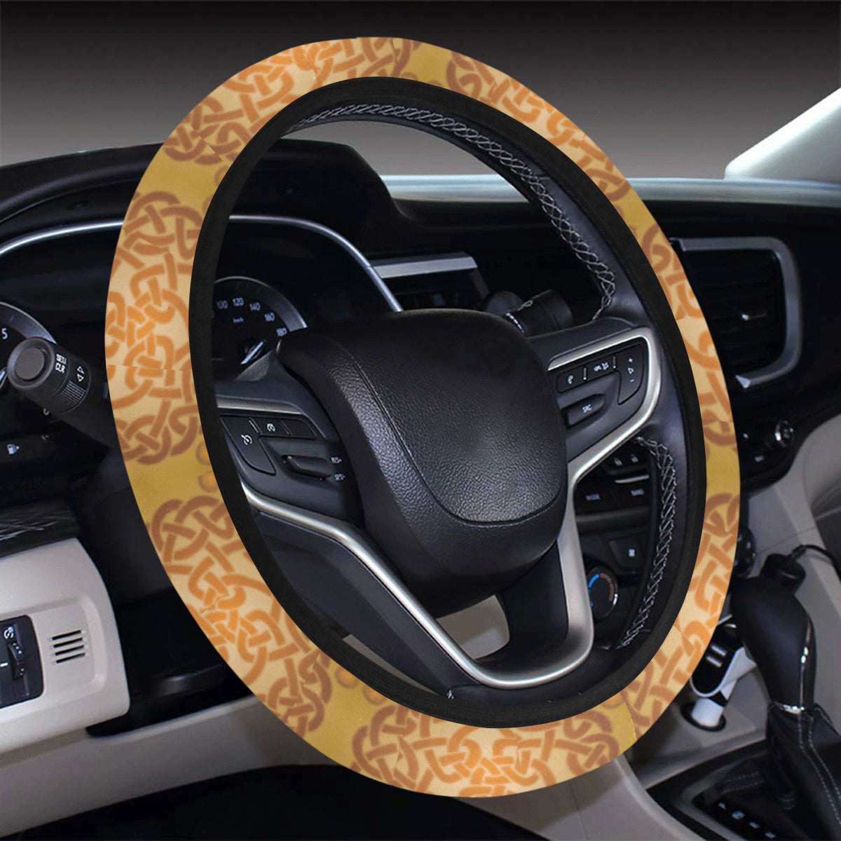 Celtic Pattern Print Design 01 Steering Wheel Cover with Elastic Edge