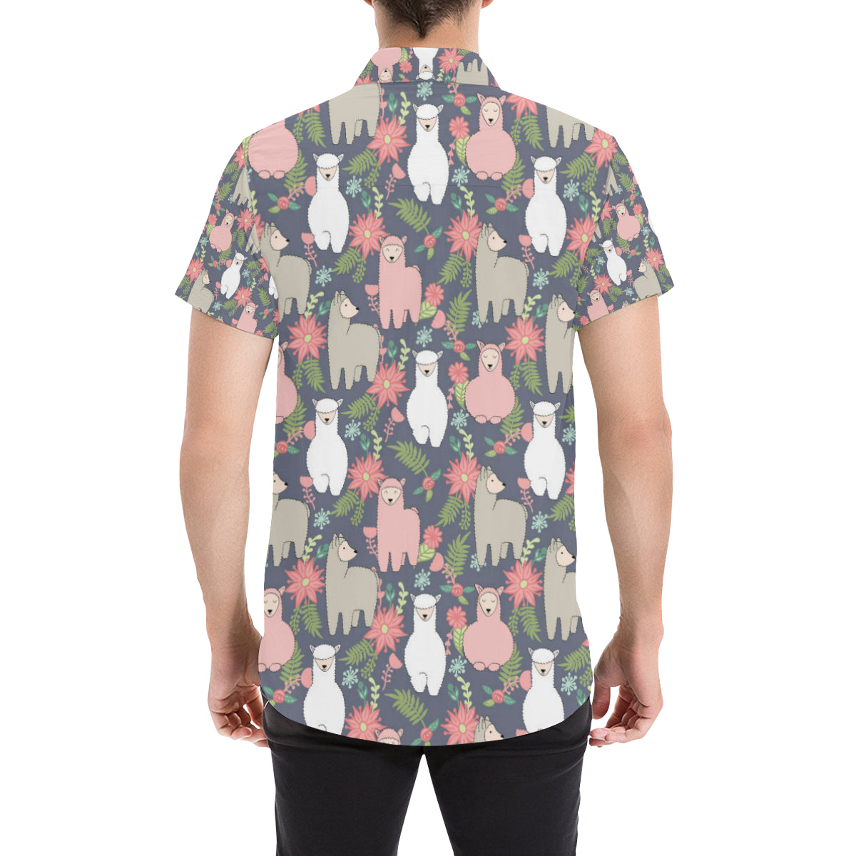 Alpaca Pattern Print Design 03 Men's Short Sleeve Button Up Shirt