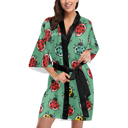 Ladybug Pattern Print Design 02 Women's Short Kimono