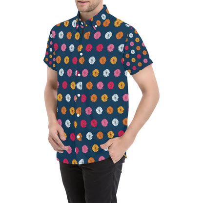 Gerberas Pattern Print Design GB06 Men's Short Sleeve Button Up Shirt