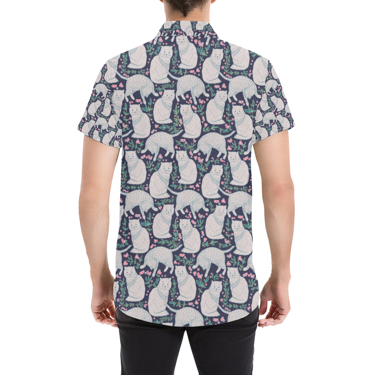 Cat Pattern Print Design 06 Men's Short Sleeve Button Up Shirt