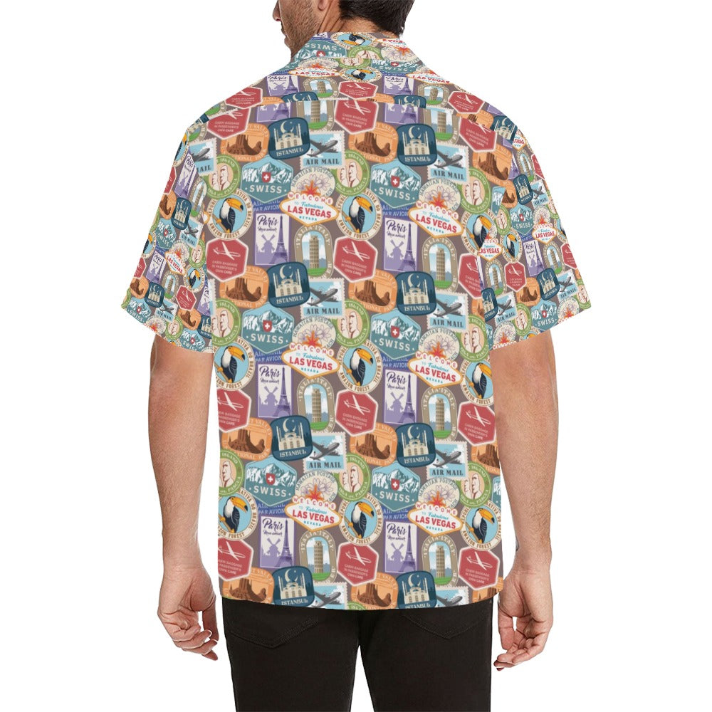 Travel Stamp Print Design LKS301 Men's Hawaiian Shirt