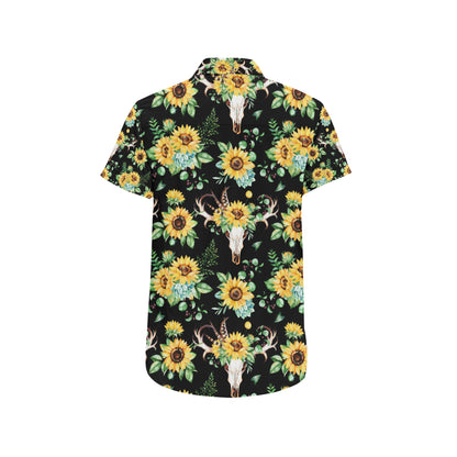 Sunflower Pattern Print Design SF08 Men's Short Sleeve Button Up Shirt
