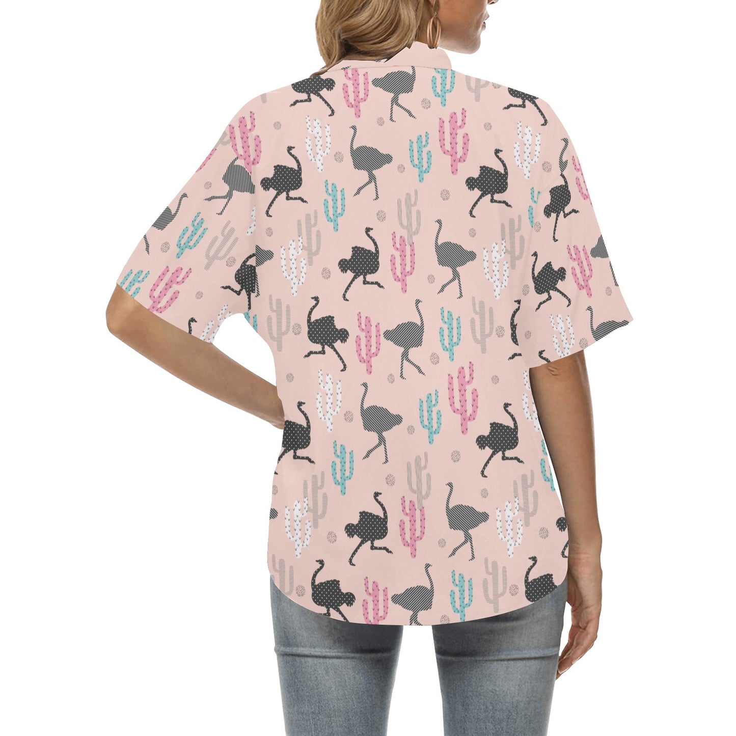 Ostrich Pattern Print Design 03 Women's Hawaiian Shirt