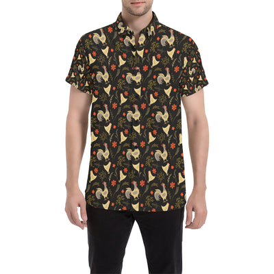 Chicken Pattern Print Design 04 Men's Short Sleeve Button Up Shirt