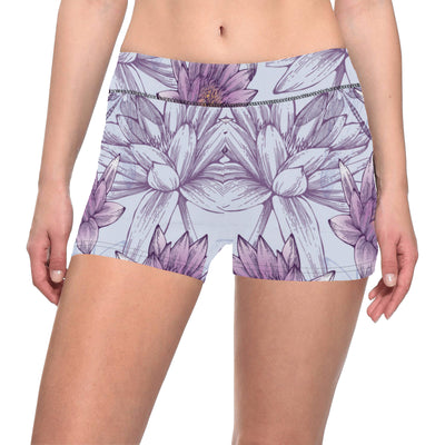 Water Lily Pattern Print Design WL01 Yoga Shorts