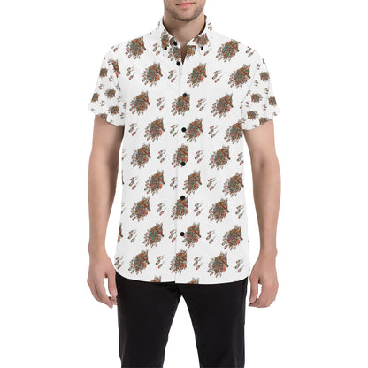 Aztec Wolf Pattern Print Design 02 Men's Short Sleeve Button Up Shirt