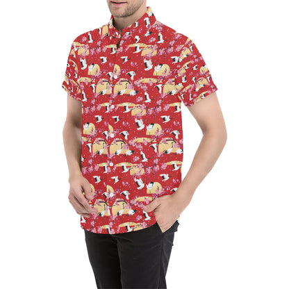 Crane Pattern Print Design 04 Men's Short Sleeve Button Up Shirt