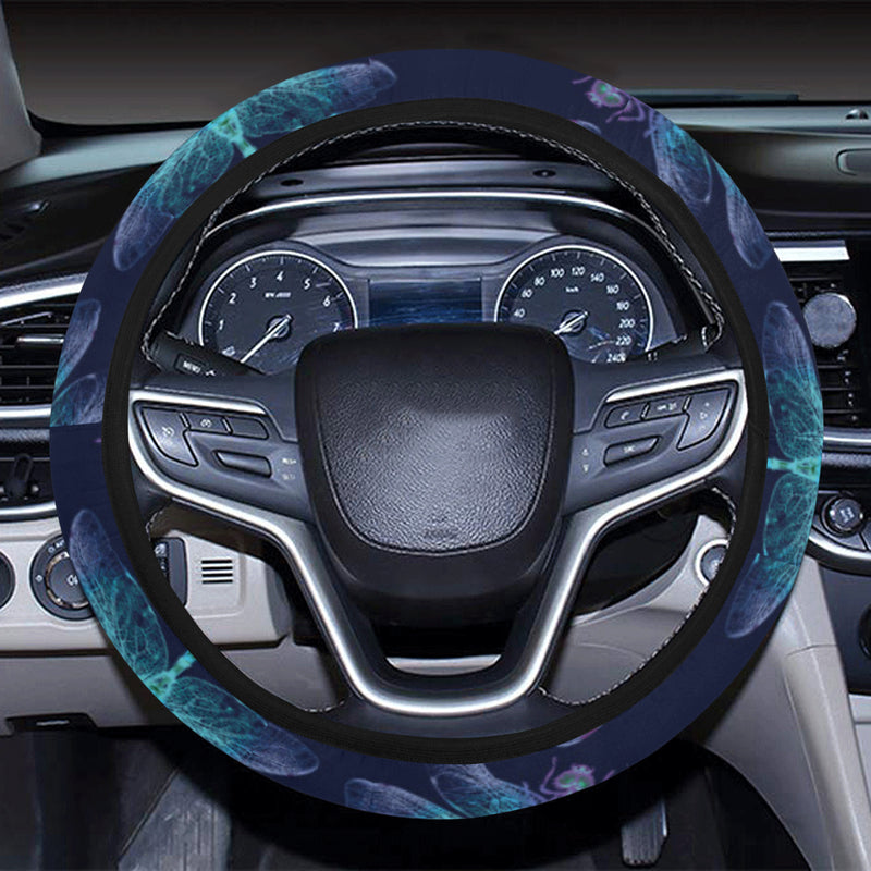 Dragonfly Hand Drawn Style Print Steering Wheel Cover with Elastic Edge