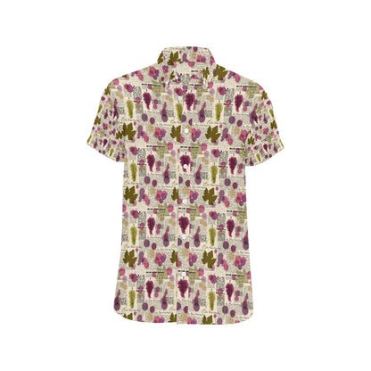 Wine Style Design Print Men's Short Sleeve Button Up Shirt