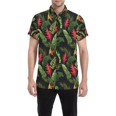 Bird Of Paradise Pattern Print Design BOP010 Men's Short Sleeve Button Up Shirt