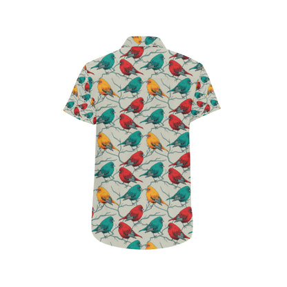 Birds Pattern Print Design 04 Men's Short Sleeve Button Up Shirt