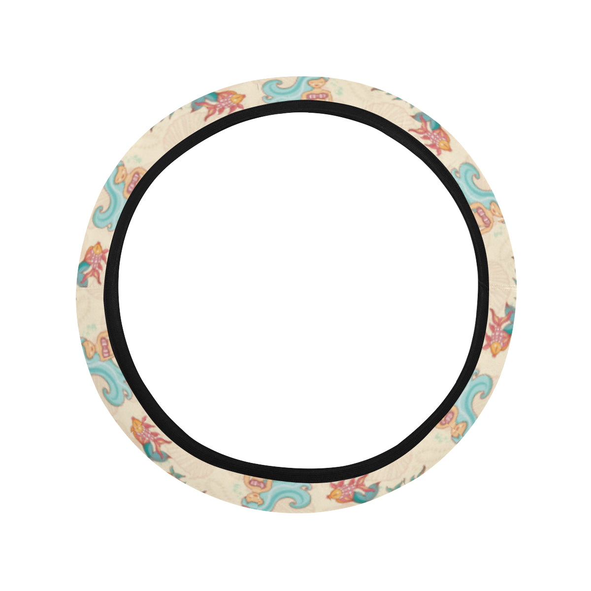 Mermaid Girl With Fish Design Print Steering Wheel Cover with Elastic Edge
