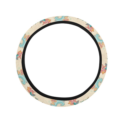 Mermaid Girl With Fish Design Print Steering Wheel Cover with Elastic Edge