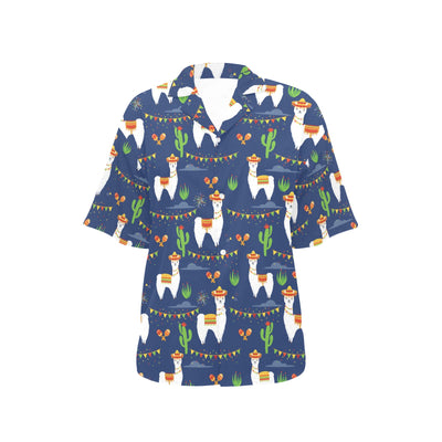 Llama Cactus Pattern Print Design 05 Women's Hawaiian Shirt