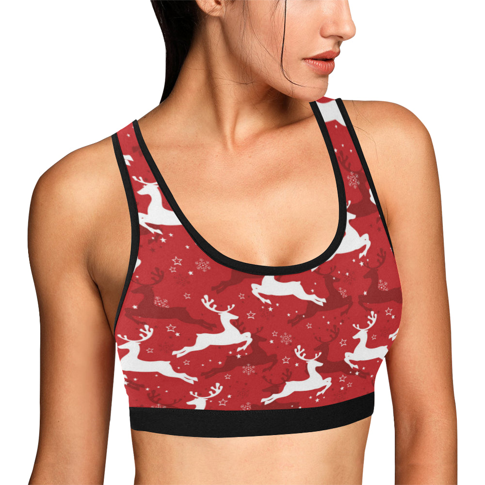 Reindeer Red Pattern Print Design 01 Sports Bra