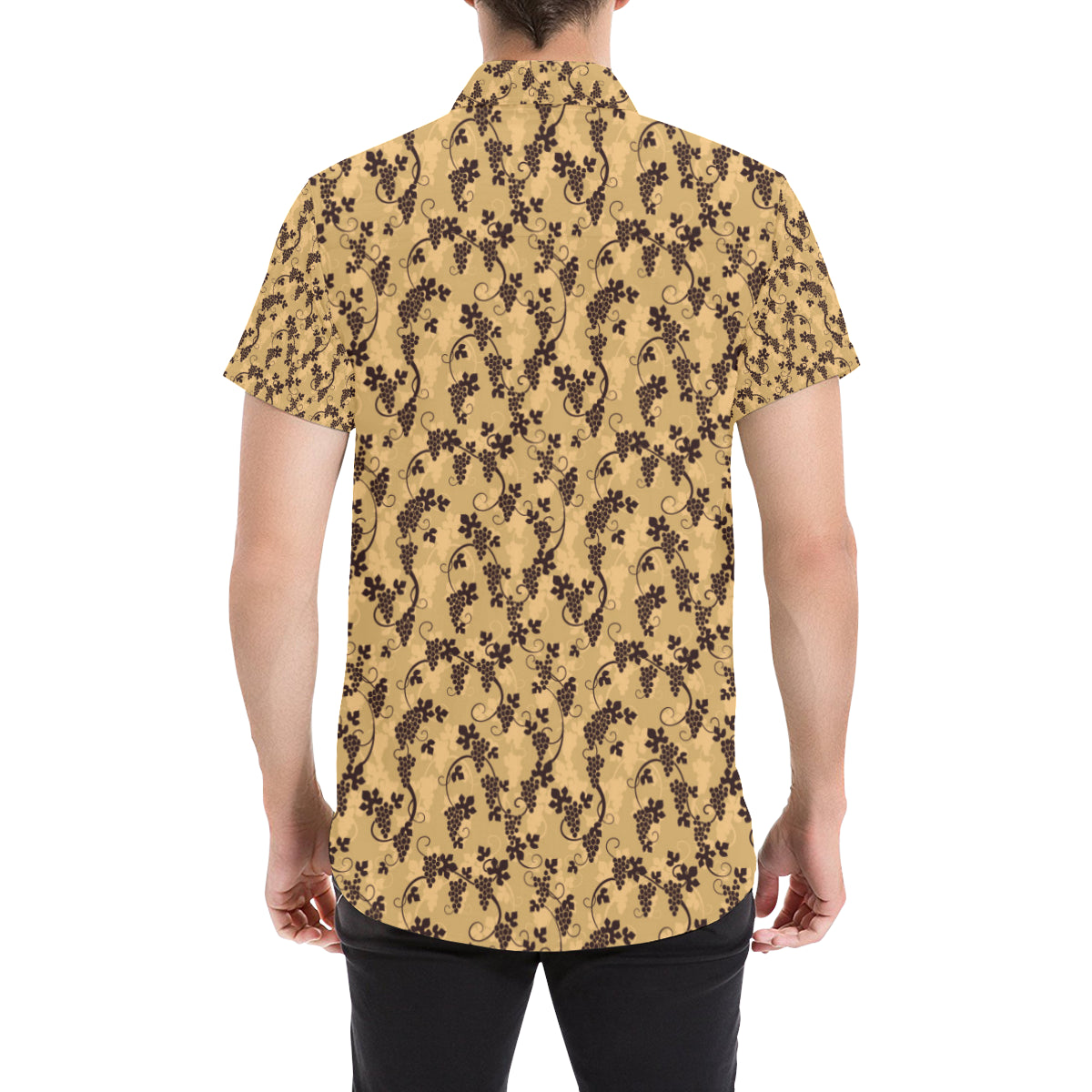 Wine Grape Design Print Men's Short Sleeve Button Up Shirt