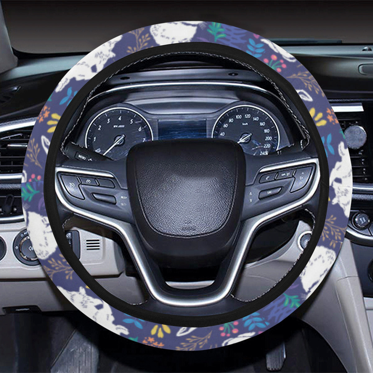 Bunny Pattern Print Design 01 Steering Wheel Cover with Elastic Edge