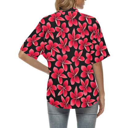 Red Plumeria Pattern Print Design PM025 Women's Hawaiian Shirt