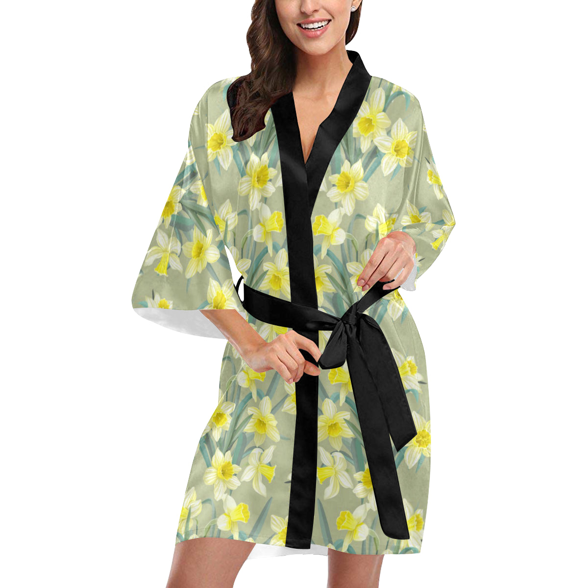 Daffodils Pattern Print Design DF01 Women's Short Kimono