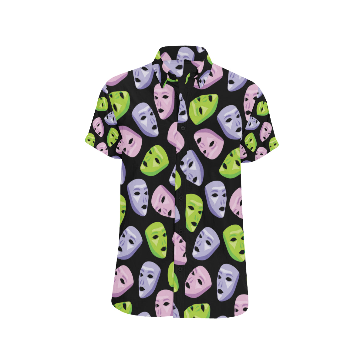 Acting Mask Pattern Print Design 04 Men's Short Sleeve Button Up Shirt