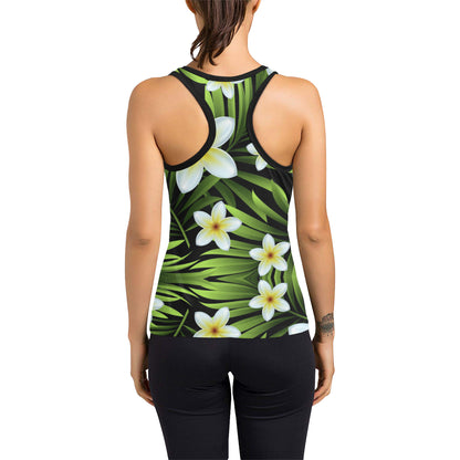 White Plumeria Pattern Print Design PM06 Women's Racerback Tank Top