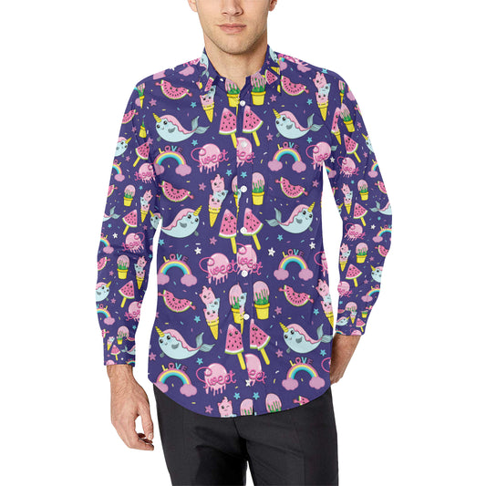 Narwhal Cute Pattern Print Design 02 Men's Long Sleeve Shirt