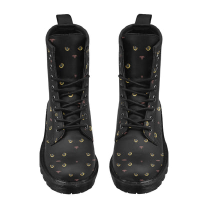 Black Cat Face Print Pattern Women's Boots