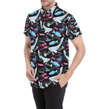 Manatee Pattern Print Design 02 Men's Short Sleeve Button Up Shirt