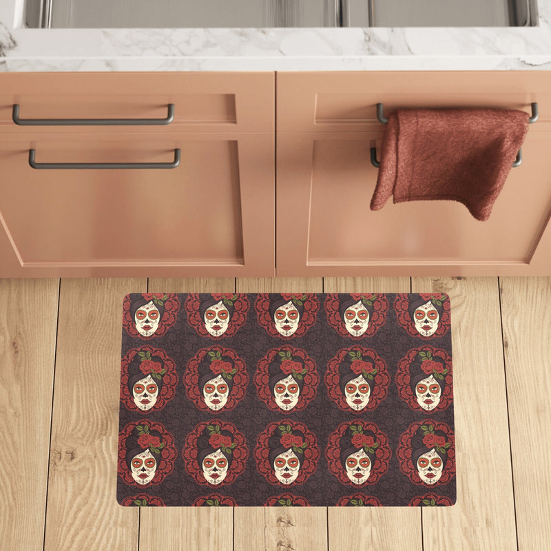 Day of the Dead Mexican Girl Kitchen Mat