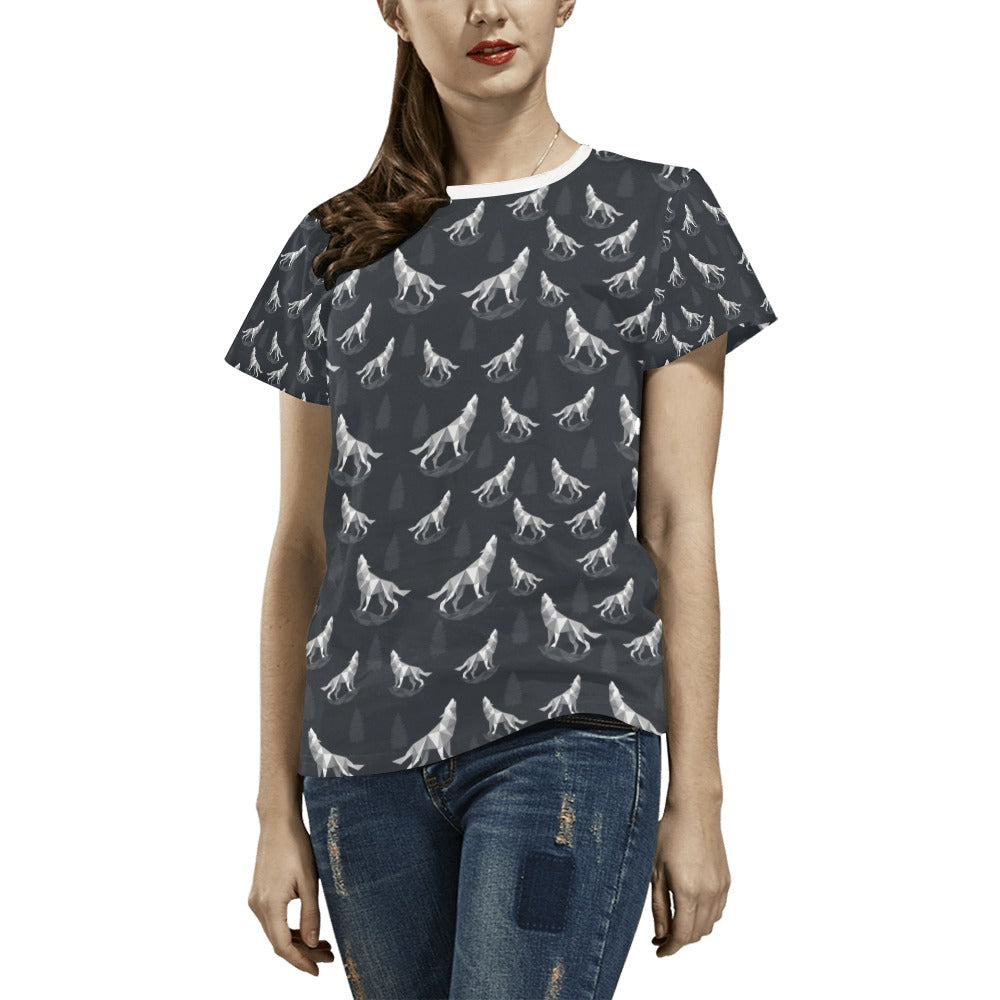 Wolf Print Design LKS303 Women's  T-shirt