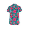 Red Hibiscus Pattern Print Design HB017 Men's Short Sleeve Button Up Shirt