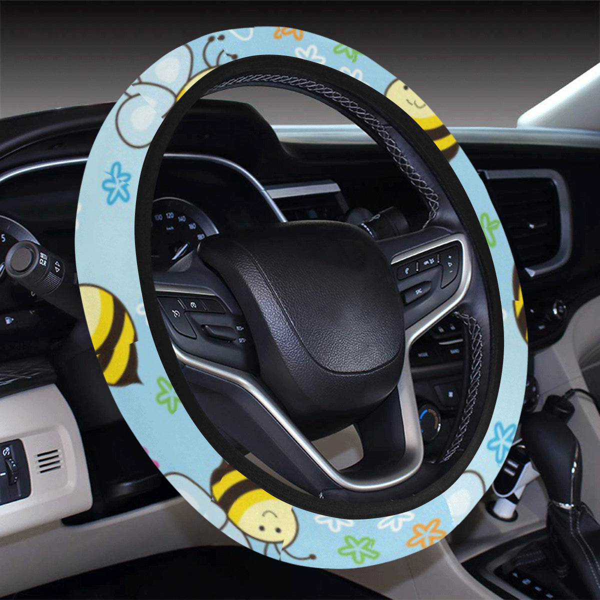Bee Pattern Print Design BEE03 Steering Wheel Cover with Elastic Edge