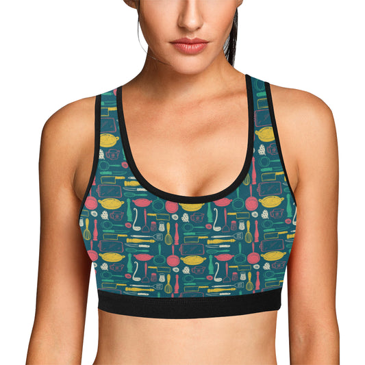 Cooking Kitchen Tools Pattern Print Design 01 Sports Bra