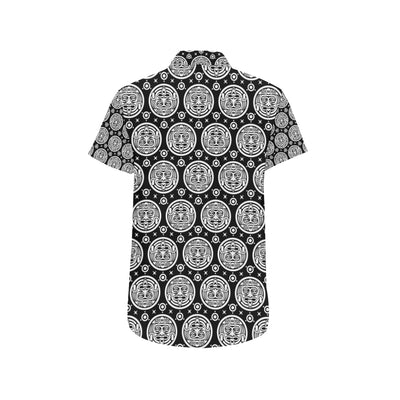 Calendar Aztec White Black Print Pattern Men's Short Sleeve Button Up Shirt