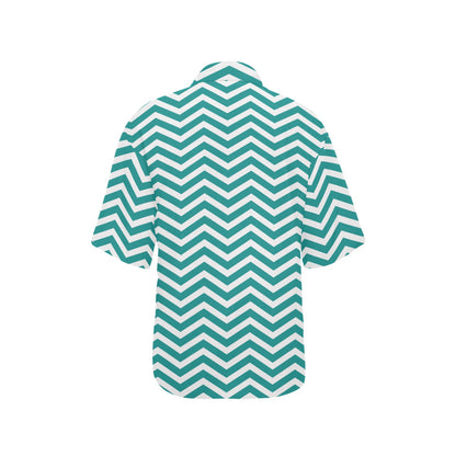 Chevron Teal Pattern Print Design 02 Women's Hawaiian Shirt