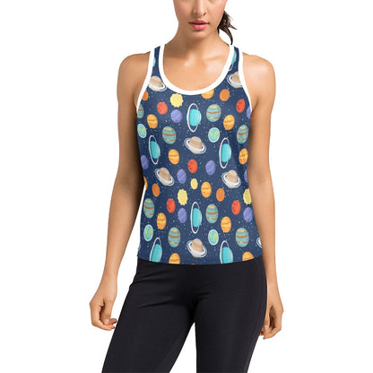 Planet With Star Print Design LKS303 Women's Racerback Tank Top