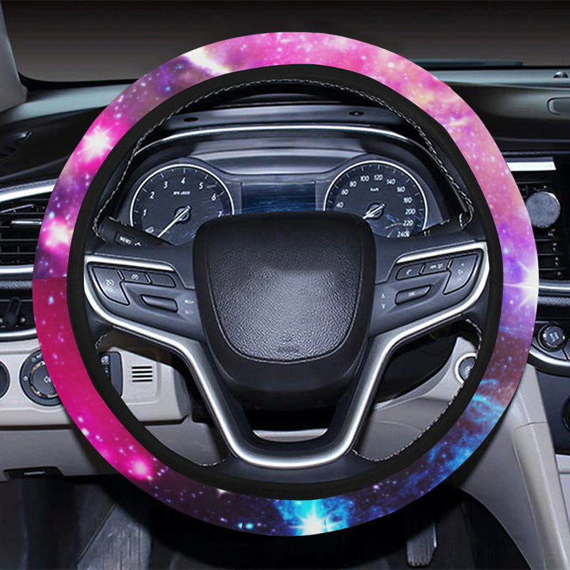 Galaxy Night Purple Space Print Steering Wheel Cover with Elastic Edge