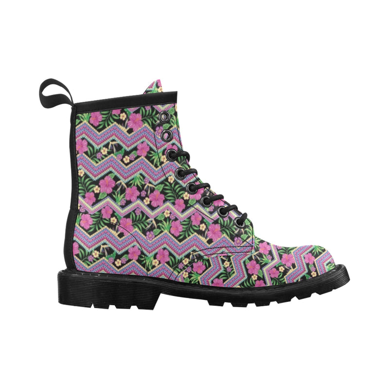 Hibiscus Pink Zigzag Line Pattern Design LKS307 Women's Boots