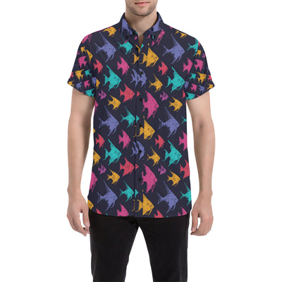 Angelfish Colorful Pattern Print Design 03 Men's Short Sleeve Button Up Shirt