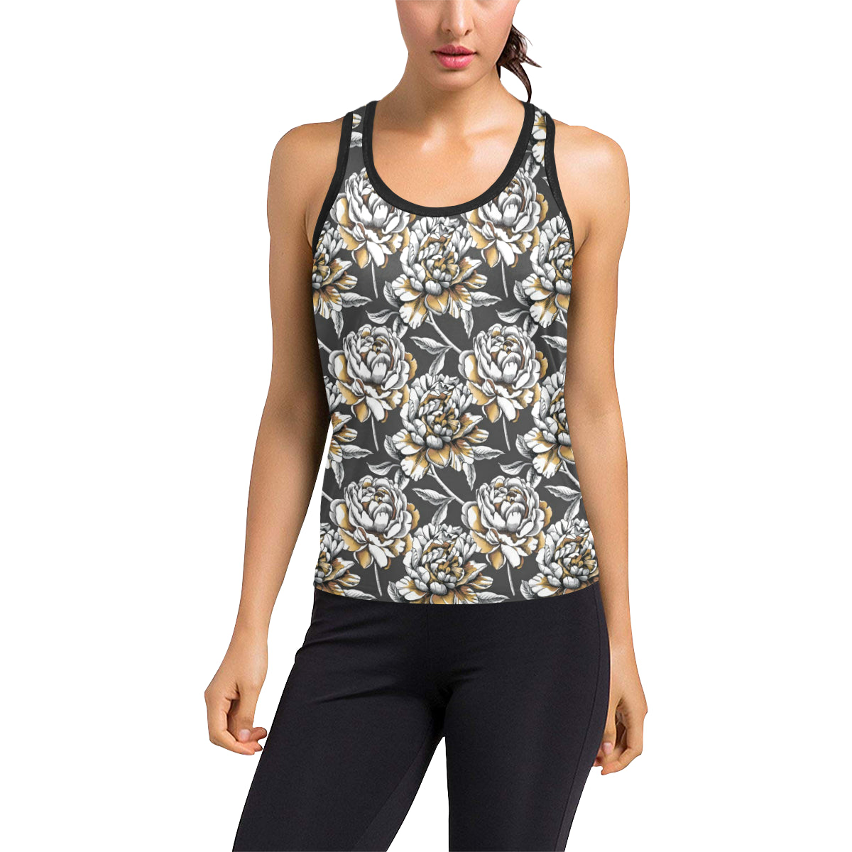 Peony Pattern Print Design PE06 Women's Racerback Tank Top