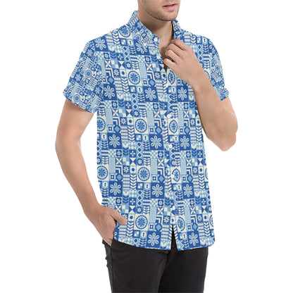 Swedish Print Pattern Men's Short Sleeve Button Up Shirt