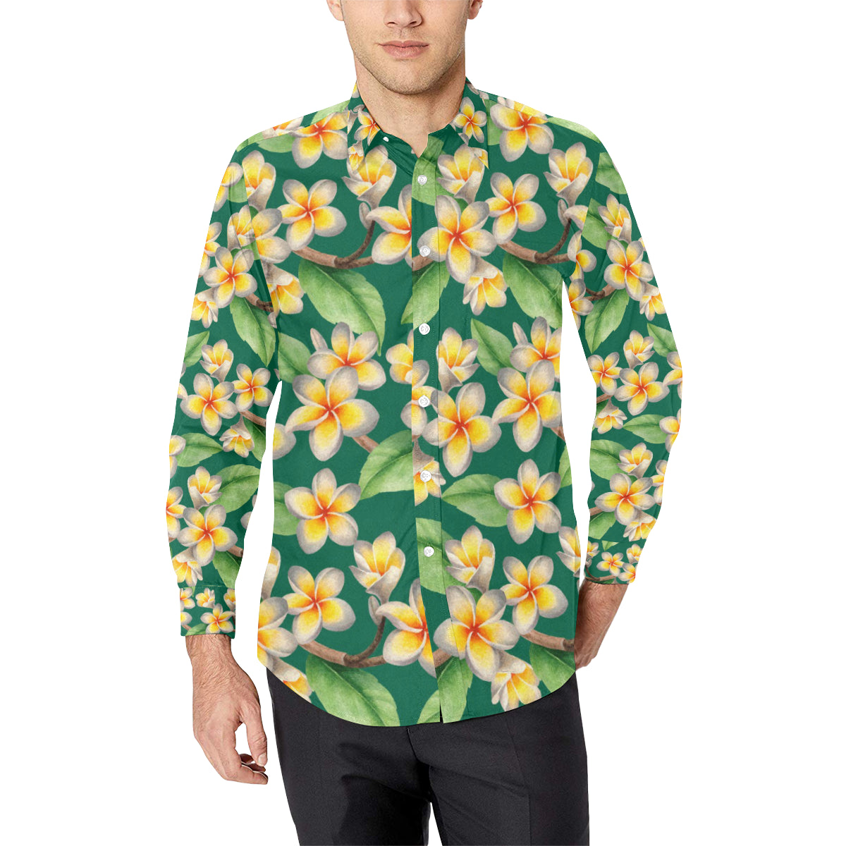 Plumeria Pattern Print Design PM07 Men's Long Sleeve Shirt