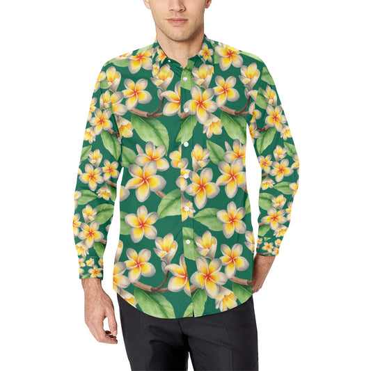 Plumeria Pattern Print Design PM07 Men's Long Sleeve Shirt